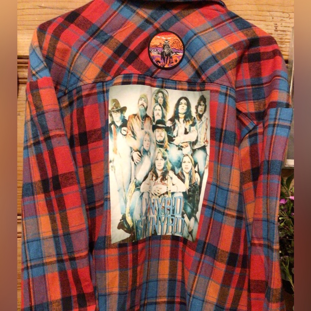 Host pick ! SALE Upcycled Lynyrd Skynyrd Plaid Flannel Shirt - Picture 1 of 6